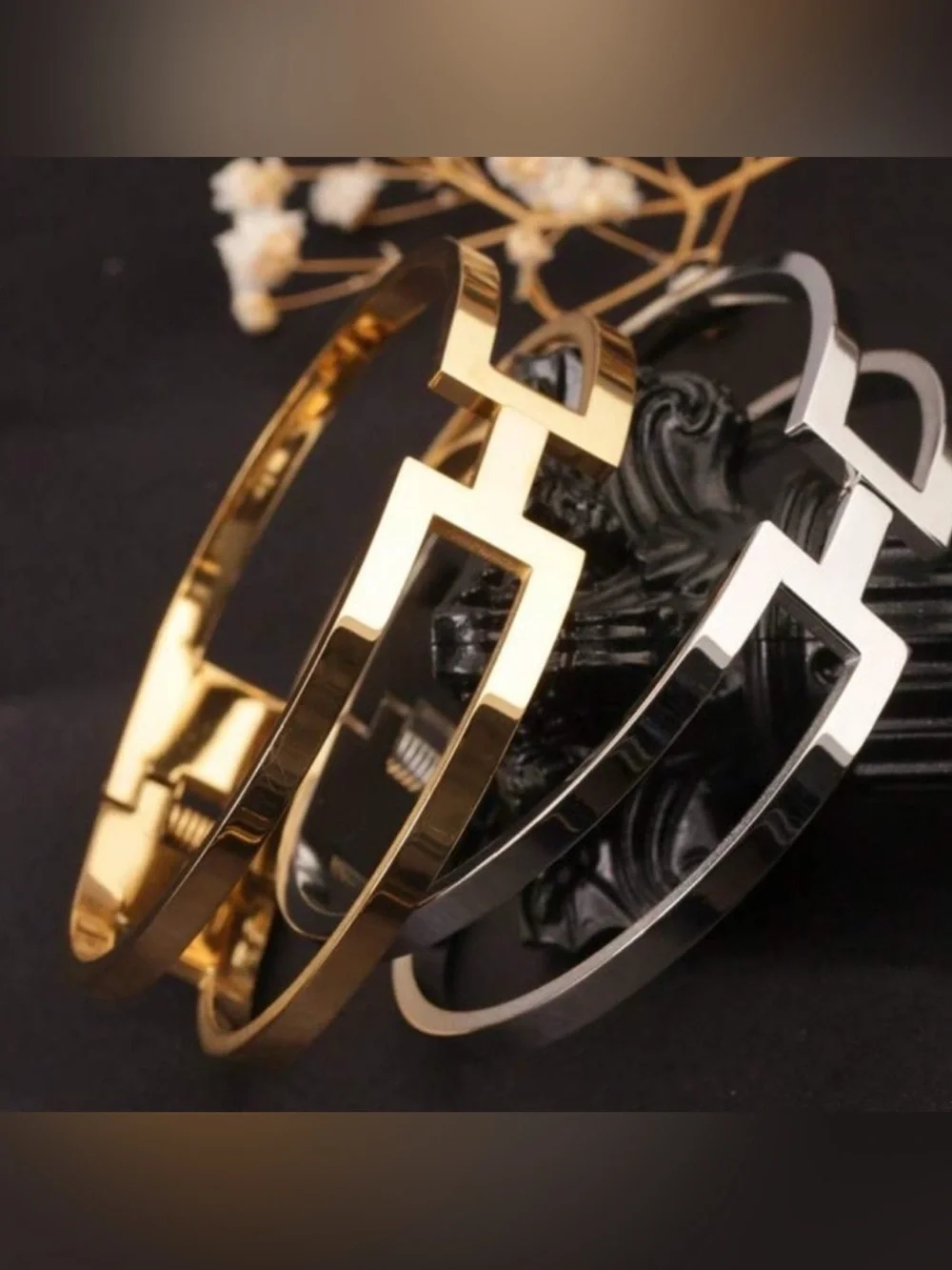 18K Gold Plated Geometric Open Bangle Bracelet | Minimalist Statement Cuff